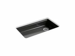 Best Sale 🎉 KOHLER Riverby® 33 x 22 in. 5 Hole Cast Iron Single Bowl Undermount Kitchen Sink in Black Black™ 😀