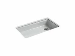 New 🤩 KOHLER Riverby® 33 x 22 in. 5 Hole Cast Iron Single Bowl Undermount Kitchen Sink in Ice™ Grey 🧨