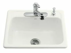 Best Pirce ❤️ KOHLER Mayfield™ 25 x 22 in. 4 Hole Cast Iron Single Bowl Drop-in Kitchen Sink in White 👏