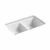 Best Pirce 🌟 KOHLER Riverby® 33 x 22 in. 5-Hole Cast Iron Double Bowl Undermount Kitchen Sink in White 👏 -Kitchen and bathroom Sale Query 419