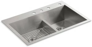 Cheap 😉 KOHLER Vault™ 33 x 22 in. 4 Hole Stainless Steel Double Bowl Dual Mount Kitchen Sink ✔️ 3 Cheap 😉 KOHLER Vault™ 33 x 22 in. 4 Hole Stainless Steel Double Bowl Dual Mount Kitchen Sink ✔️