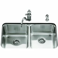 Cheapest 🧨 KOHLER Undertone® 31-1/2 x 18 in. No Hole Stainless Steel Double Bowl Undermount Kitchen Sink 🔔