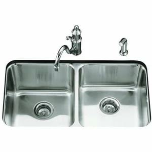 Cheapest 🧨 KOHLER Undertone® 31-1/2 x 18 in. No Hole Stainless Steel Double Bowl Undermount Kitchen Sink 🔔 3 Cheapest 🧨 KOHLER Undertone® 31-1/2 x 18 in. No Hole Stainless Steel Double Bowl Undermount Kitchen Sink 🔔