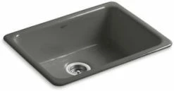 Hot Sale 😀 KOHLER Iron/Tones® 24-1/4 x 18-3/4 in. No Hole Cast Iron Single Bowl Dual Mount Kitchen Sink in Thunder™ Grey 🎉