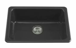 Discount 🎁 KOHLER Iron/Tones® 24-1/4 x 18-3/4 in. No Hole Cast Iron Single Bowl Dual Mount Kitchen Sink in Black Black™ ⭐