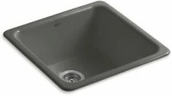 Best Pirce 👏 KOHLER Iron/Tones® 20-7/8 x 20-7/8 in. No Hole Cast Iron Single Bowl Dual Mount Kitchen Sink in Thunder™ Grey ❤️
