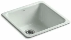 Promo 🧨 KOHLER Iron/Tones® 20-7/8 x 20-7/8 in. No Hole Cast Iron Single Bowl Dual Mount Kitchen Sink in Sea Salt™ ⌛