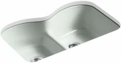 Buy 🎁 KOHLER Langlade® 33 x 22 in. 5 Hole Cast Iron Double Bowl Undermount Kitchen Sink in Sea Salt™ 🧨