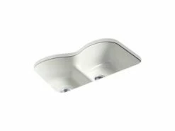Best Pirce 😉 KOHLER Langlade® 33 x 22 in. 5 Hole Cast Iron Double Bowl Undermount Kitchen Sink in Dune 🌟