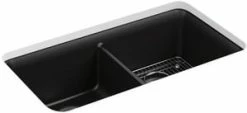 Promo 😀 KOHLER Cairn® 33-1/2 x 18-5/16 in. No Hole Composite Double Bowl Undermount Kitchen Sink in Matte Black 🎁