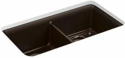 Best Sale 😀 KOHLER Cairn® 33-1/2 x 18-5/16 in. No Hole Composite Double Bowl Undermount Kitchen Sink in Matte Brown 🛒