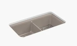 New ✔️ KOHLER Cairn® 33-1/2 x 18-5/16 in. No Hole Composite Double Bowl Undermount Kitchen Sink in Matte Toupe 💯
