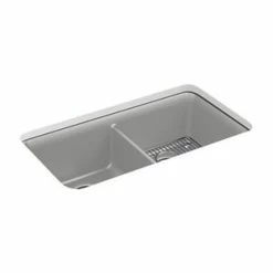 Best Pirce ❤️ KOHLER Cairn® 33-1/2 x 18-5/16 in. No Hole Composite Double Bowl Undermount Kitchen Sink in Matte Grey 🧨