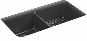 Flash Sale 🔔 KOHLER Cairn® 33-1/2 x 18-5/16 in. No Hole Composite Double Bowl Undermount Kitchen Sink in Matte Graphite 👏 3 Flash Sale 🔔 KOHLER Cairn® 33-1/2 x 18-5/16 in. No Hole Composite Double Bowl Undermount Kitchen Sink in Matte Graphite 👏