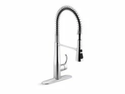 Best Sale 🎉 KOHLER Simplice® Single Handle Pull Down Semi-Professional Kitchen Faucet with Three-Function Spray, Magnetic Docking and MasterClean Technology in Polished Chrome ✨