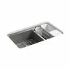 Cheap 🔔 KOHLER Riverby® 33 x 22 in. 5 Hole Cast Iron Double Bowl Undermount Kitchen Sink in Thunder™ Grey 🎉 -Kitchen and bathroom Sale Query 533