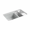 Coupon 😉 KOHLER Riverby® 33 x 22 in. 5 Hole Cast Iron Double Bowl Undermount Kitchen Sink in Ice™ Grey 🌟 -Kitchen and bathroom Sale Query 535