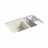Cheap 👏 KOHLER Riverby® 33 x 22 in. 5 Hole Cast Iron Double Bowl Undermount Kitchen Sink in Biscuit 🥰 -Kitchen and bathroom Sale Query 537