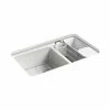 Promo 🎁 KOHLER Riverby® 33 x 22 in. 5 Hole Cast Iron Double Bowl Undermount Kitchen Sink in Sea Salt™ 🎉 -Kitchen and bathroom Sale Query 539
