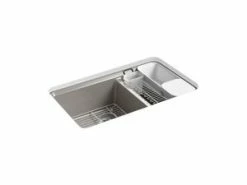 Cheapest ✔️ KOHLER Riverby® 33 x 22 in. 5 Hole Cast Iron Double Bowl Undermount Kitchen Sink in Cashmere ✔️