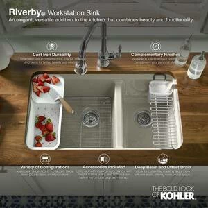 Cheapest ✔️ KOHLER Riverby® 33 x 22 in. 5 Hole Cast Iron Double Bowl Undermount Kitchen Sink in Cashmere ✔️ 4 Cheapest ✔️ KOHLER Riverby® 33 x 22 in. 5 Hole Cast Iron Double Bowl Undermount Kitchen Sink in Cashmere ✔️ - Image 2