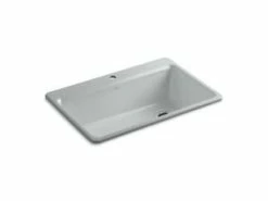 Deals 🔔 KOHLER Riverby® 33 x 22 in. 1 Hole Cast Iron Single Bowl Drop-in Kitchen Sink in Ice™ Grey ✨
