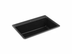 Cheapest ❤️ KOHLER Kennon® 33 x 22 in. 1 Hole Composite Single Bowl Dual Mount Kitchen Sink in Matte Black 🛒