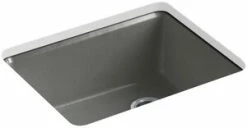 Best deal ❤️ KOHLER Riverby® 25 x 22 in. 5 Hole Cast Iron Single Bowl Undermount Kitchen Sink in Thunder™ Grey 👏