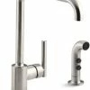 Deals 😀 KOHLER Purist® Single Handle Kitchen Faucet in Vibrant® Stainless 🔥 -Kitchen and bathroom Sale Query 591