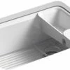 Budget 🥰 KOHLER Riverby® 27 x 22 in. 5-Hole Cast Iron Single Bowl Undermount Kitchen Sink in White 🧨 -Kitchen and bathroom Sale Query 597