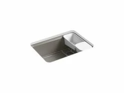 Hot Sale 👍 KOHLER Riverby® 27 x 22 in. 5-Hole Cast Iron Single Bowl Undermount Kitchen Sink in Cashmere 😍