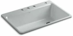 New 🎁 KOHLER Riverby® 33 x 22 in. 4 Hole Cast Iron Single Bowl Drop-in Kitchen Sink in Ice™ Grey 😉