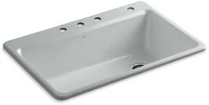 New 🎁 KOHLER Riverby® 33 x 22 in. 4 Hole Cast Iron Single Bowl Drop-in Kitchen Sink in Ice™ Grey 😉 3 New 🎁 KOHLER Riverby® 33 x 22 in. 4 Hole Cast Iron Single Bowl Drop-in Kitchen Sink in Ice™ Grey 😉