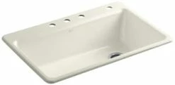 Flash Sale ✔️ KOHLER Riverby® 33 x 22 in. 4 Hole Cast Iron Single Bowl Drop-in Kitchen Sink in Biscuit 😍