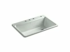 Best Pirce 🔔 KOHLER Riverby® 33 x 22 in. 4 Hole Cast Iron Single Bowl Drop-in Kitchen Sink in Sea Salt™ 🎁