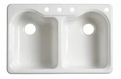 Budget ❤️ KOHLER Hartland® 33 x 22 in. 4 Hole Cast Iron Double Bowl Drop-in Kitchen Sink in White 🎉
