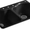 Brand new 😍 KOHLER Hartland® 33 x 22 in. 4 Hole Cast Iron Double Bowl Drop-in Kitchen Sink in Black Black™ ⭐ -Kitchen and bathroom Sale Query 632