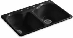 Brand new 😍 KOHLER Hartland® 33 x 22 in. 4 Hole Cast Iron Double Bowl Drop-in Kitchen Sink in Black Black™ ⭐
