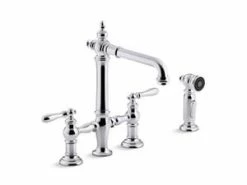 Best deal 🔔 KOHLER Artifacts® Two Handle Bridge Kitchen Faucet in Polished Chrome 👏