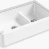 Cheapest 🔔 KOHLER Whitehaven® 35-11/16 x 21-9/16 in. Cast Iron Double Bowl Farmhouse Kitchen Sink with Smart Divide in White 👏 2 Cheapest 🔔 KOHLER Whitehaven® 35-11/16 x 21-9/16 in. Cast Iron Double Bowl Farmhouse Kitchen Sink with Smart Divide in White 👏 -Kitchen and bathroom Sale Query 69