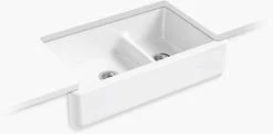 Cheapest 🔔 KOHLER Whitehaven® 35-11/16 x 21-9/16 in. Cast Iron Double Bowl Farmhouse Kitchen Sink with Smart Divide in White 👏