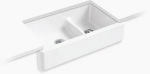Cheapest 🔔 KOHLER Whitehaven® 35-11/16 x 21-9/16 in. Cast Iron Double Bowl Farmhouse Kitchen Sink with Smart Divide in White 👏 3 Cheapest 🔔 KOHLER Whitehaven® 35-11/16 x 21-9/16 in. Cast Iron Double Bowl Farmhouse Kitchen Sink with Smart Divide in White 👏
