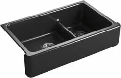 Best reviews of ❤️ KOHLER Whitehaven® 35-11/16 x 21-9/16 in. Cast Iron Double Bowl Farmhouse Kitchen Sink with Smart Divide in Black Black™ 🔥