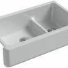 Brand new ❤️ KOHLER Whitehaven® 35-11/16 x 21-9/16 in. Cast Iron Double Bowl Farmhouse Kitchen Sink with Smart Divide in Ice™ Grey 🌟 -Kitchen and bathroom Sale Query 73