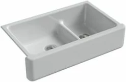 Brand new ❤️ KOHLER Whitehaven® 35-11/16 x 21-9/16 in. Cast Iron Double Bowl Farmhouse Kitchen Sink with Smart Divide in Ice™ Grey 🌟
