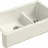 Discount 🎉 KOHLER Whitehaven® 35-11/16 x 21-9/16 in. Cast Iron Double Bowl Farmhouse Kitchen Sink with Smart Divide in Biscuit 👏 -Kitchen and bathroom Sale Query 74