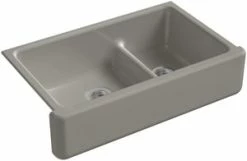 Best Sale ⭐ KOHLER Whitehaven® 35-11/16 x 21-9/16 in. Cast Iron Double Bowl Farmhouse Kitchen Sink with Smart Divide in Cashmere ❤️