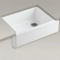 Outlet ⭐ KOHLER Whitehaven® 29-11/16 x 21-9/16 in. Cast Iron Single Bowl Farmhouse Kitchen Sink with Tall Apron in Black Black™ 🤩